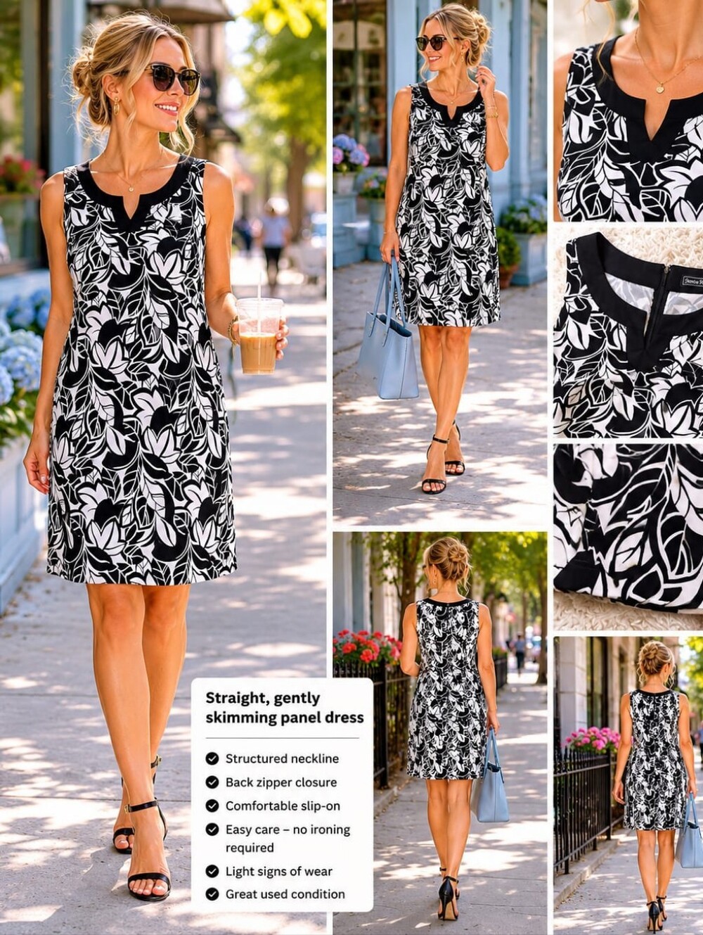 Jessica Howard Black & White Floral Sleeveless Midi Dress